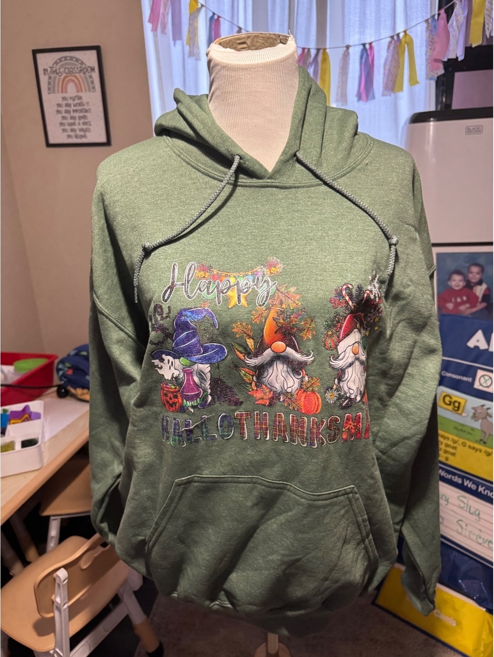 Happy Hallowthanksmas gnome hoodie green holiday sweatshirt